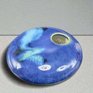 Georgetown Pottery Japanese Ikebana Flower Frog Blue Round Vase Decor Signed GP